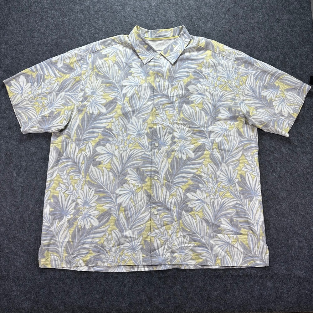 Tommy Bahama Mens Yellow Floral Original Fit Silk Cotton Button Up Shirt XXL